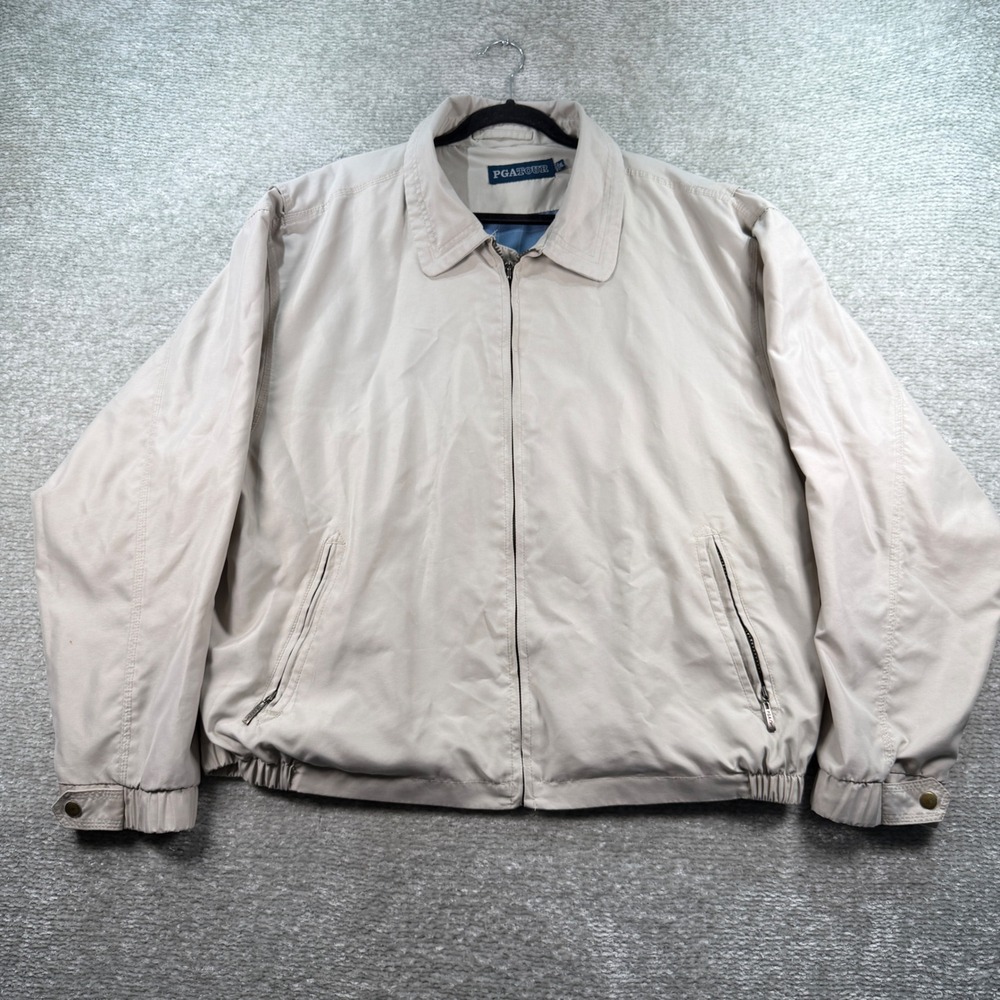 PGA Tour Jacket Harrington Windbreaker Polyester XL Tan Golf Outerwear‎